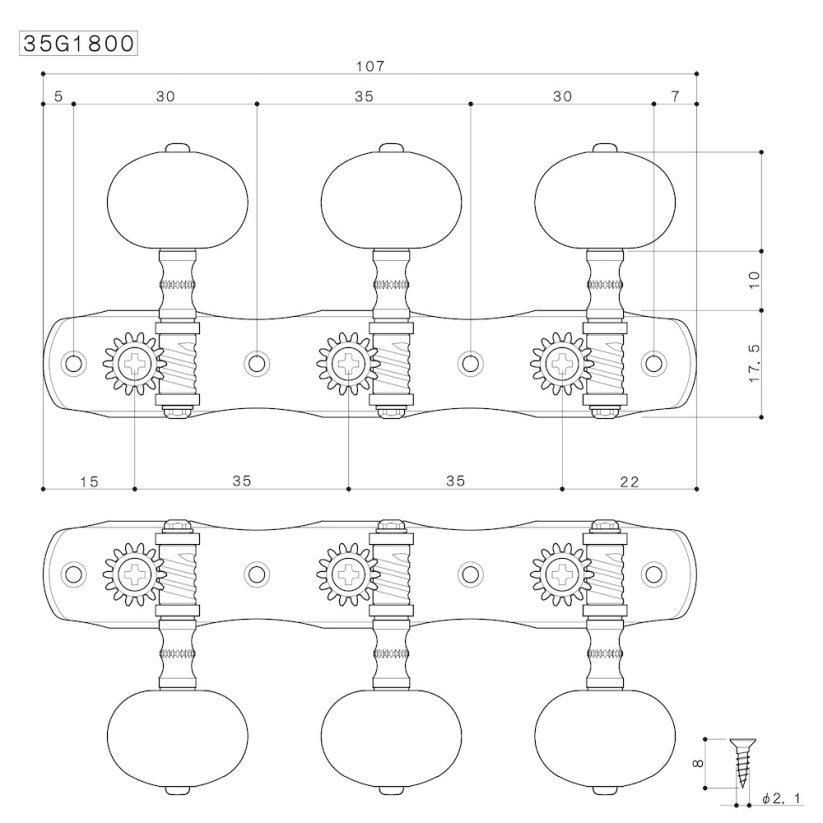 Ladící mechanika Gotoh 35G1800-1R-GG, mosaz