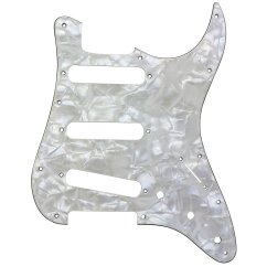 Hosco SC-P3P Stratocaster Pickguard with metal shielding, white pearloid 4-layers