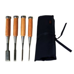 Hosco TL-INM-SET4 Japanese Chisels Set Tataki-Nomi with Roll-up Tool Bag